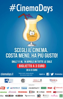 #CinemaDays  
Il cinema a 3 euro